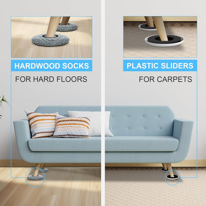 New Upgrade Furniture Sliders: Multi-Surface 3-in-1 Furniture Movers Slider | Heavy Moving Pads with 8PCS 4.3" Carpet Sliders + 4PCS Hard Floor Socks + 1 Lifter - Protect Floor and Easily Move Furniture
