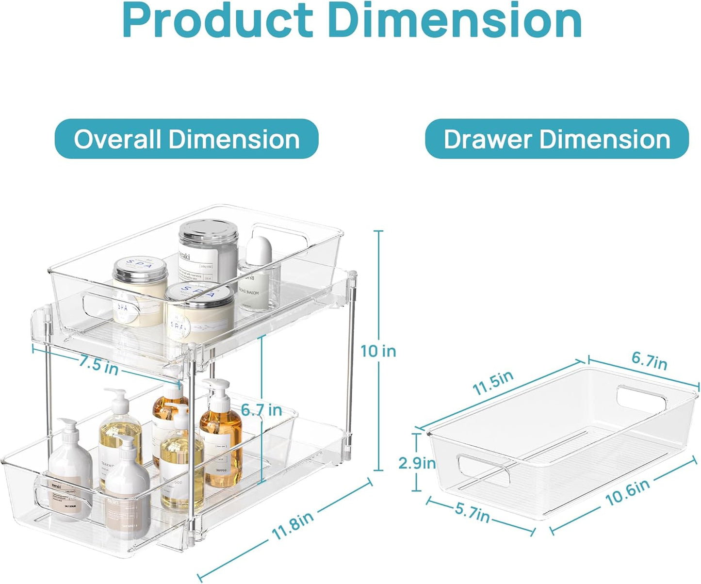 Vtopmart 2 Pack Pull Out Bathroom Under Sink Organizer (S-Standard) | Slide-out drawers, Multi-purpose storage, Clear visibility, Easy Set-up