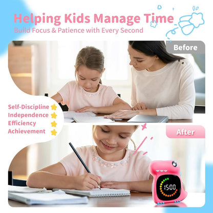 Pink Dinosaur Visual Timer for Kids, Girls Potty Training Timer | Color Countdown, Rechargeable, LED Screen, 99 Minute, Toddler, Children, Transition, 2-Min Toothbrush Setting, Hand Washing