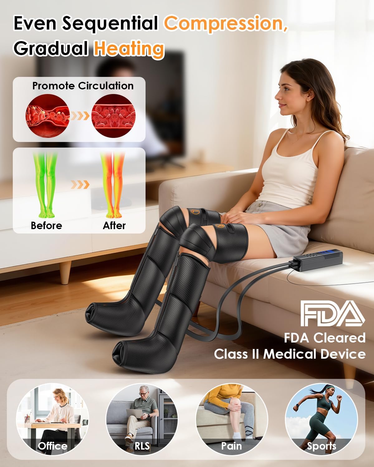 Leg Compression Massager for Circulation and Pain Relief, Professional Compression Boots with 6 Modes, 9 Intensity, 4 Heat, Full Leg Massager Father Day Gifts for Mom Dad