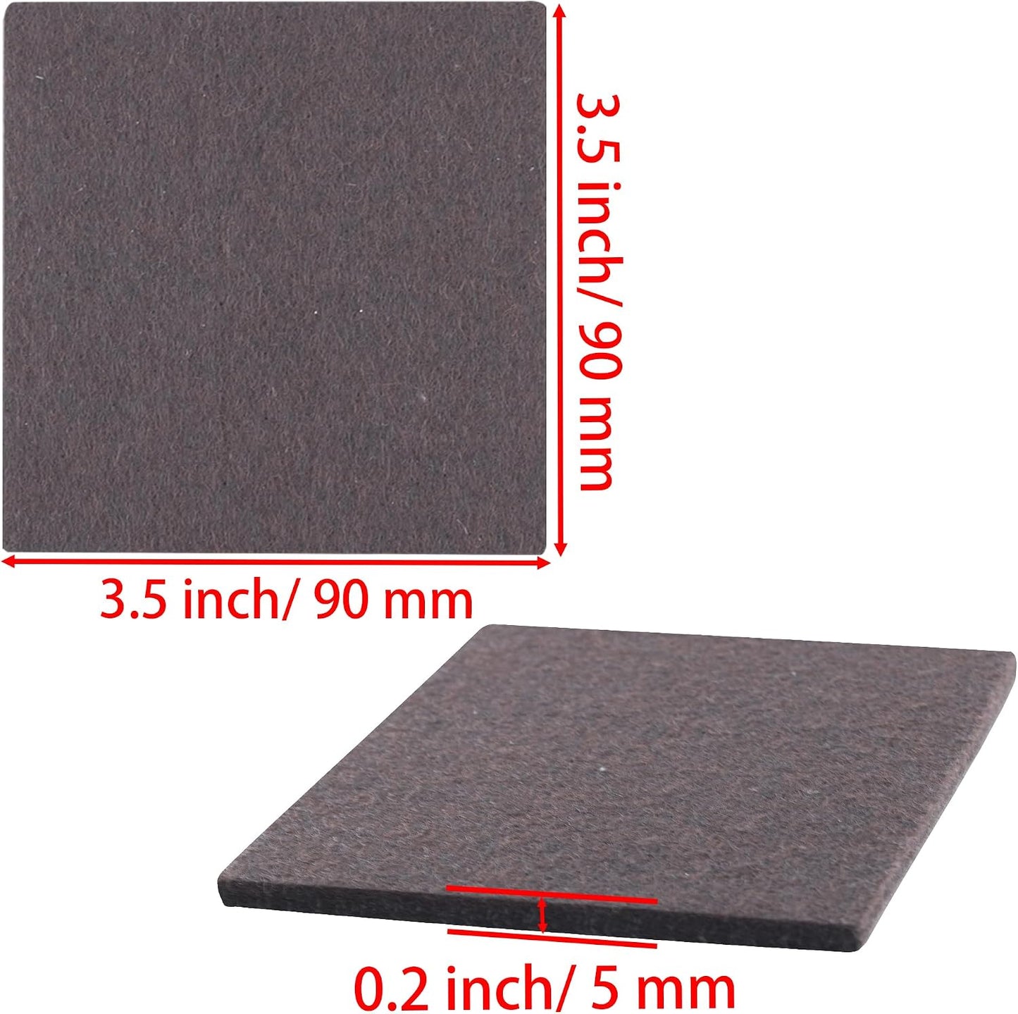 3.5inch Square Felt Furniture Pads, 16Pcs Self Adhesive Cuttable Felt Furniture Leg Pads Floor Protectors Furniture Sliders for Hardwoods Floors, Brown