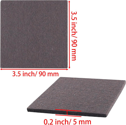 3.5inch Square Felt Furniture Pads, 16Pcs Self Adhesive Cuttable Felt Furniture Leg Pads Floor Protectors Furniture Sliders for Hardwoods Floors, Brown