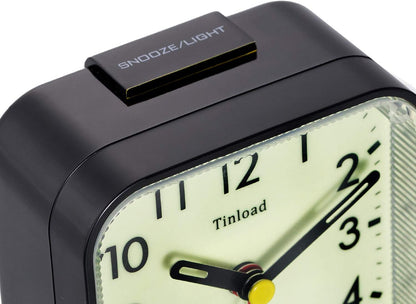 Tinload Small Battery Operated Analog Travel Alarm Clock Silent Non Ticking, Gentle Wake, Ascending Beep Sounds, Snooze,Lighted on Demand, Easy Set(Black)