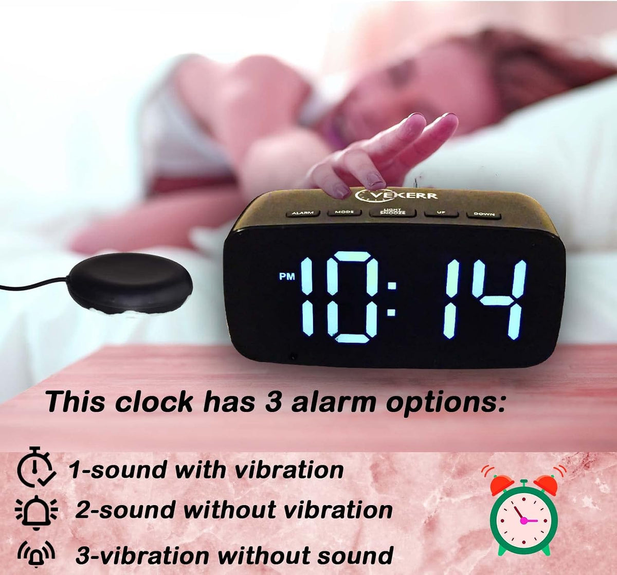 Loud Alarm Clock with Bed Shaker, Vibrating Alarm Clock for Heavy Sleepers, Multifunctional Digital Alarm Clock, Deaf and Hard of Hearing, Full Range Dimmer and Battery Backup (Black, 1)