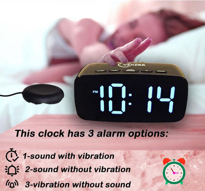 Loud Alarm Clock with Bed Shaker, Vibrating Alarm Clock for Heavy Sleepers, Multifunctional Digital Alarm Clock, Deaf and Hard of Hearing, Full Range Dimmer and Battery Backup (Black, 1)