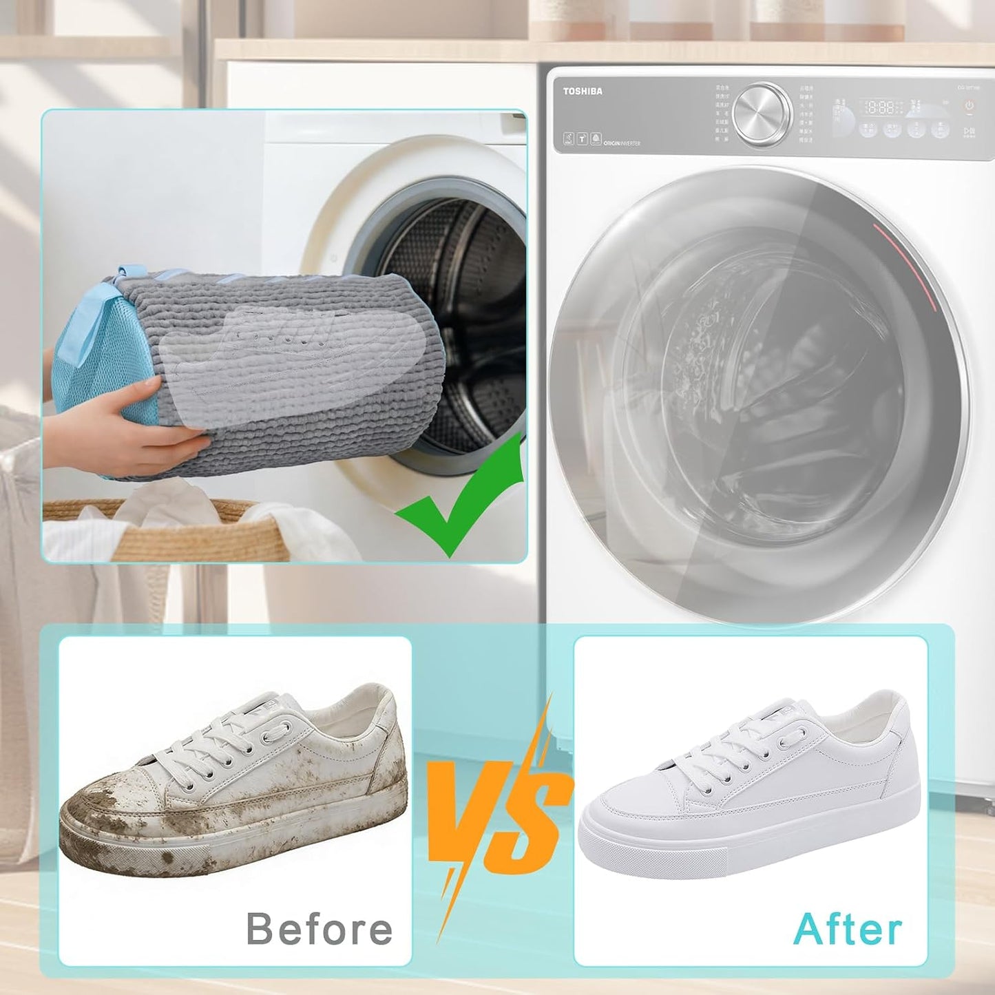 2PCS Shoe Washing Machine Bag With Zipper,Heavy Duty Shoe Washing Bag,Grey | sneaker washing machine bag,sneaker bag for washing machine,laundry shoe bag for washing machine,tennis shoes washing bag