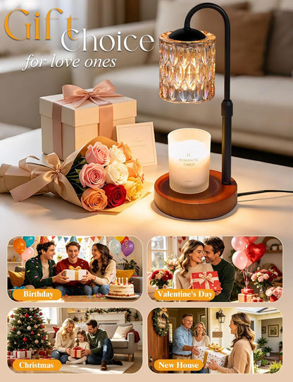 Briever Dimmable Candle Warmer Lamp with Timer, Height Adjustable Electric Candle Wax Warmer, Christmas Birthday Gifts for Women Mom, House Warming Gifts New Home Room Decor, Black Solid Wood Base