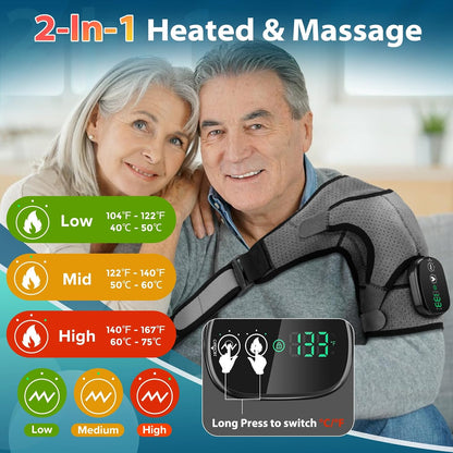Cordless Portable Shoulder Heating Pad & Massager, Heating Vibration Shoulder Wrap, Shoulder Brace for Pain Relief, Rotator Cuff Support for Men & Women, Black