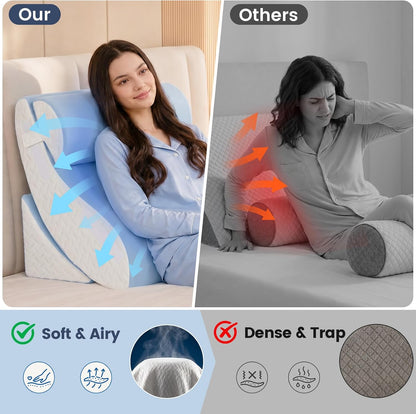5PCS Wedge Pillow Set for After Surgery, Adjustable Orthopedic Foam Bed Wedge Pillow for Acid Reflux, GERD & Heartburn Relief, Back & Leg Elevation Support for Sleeping & Sitting Up, White Grey