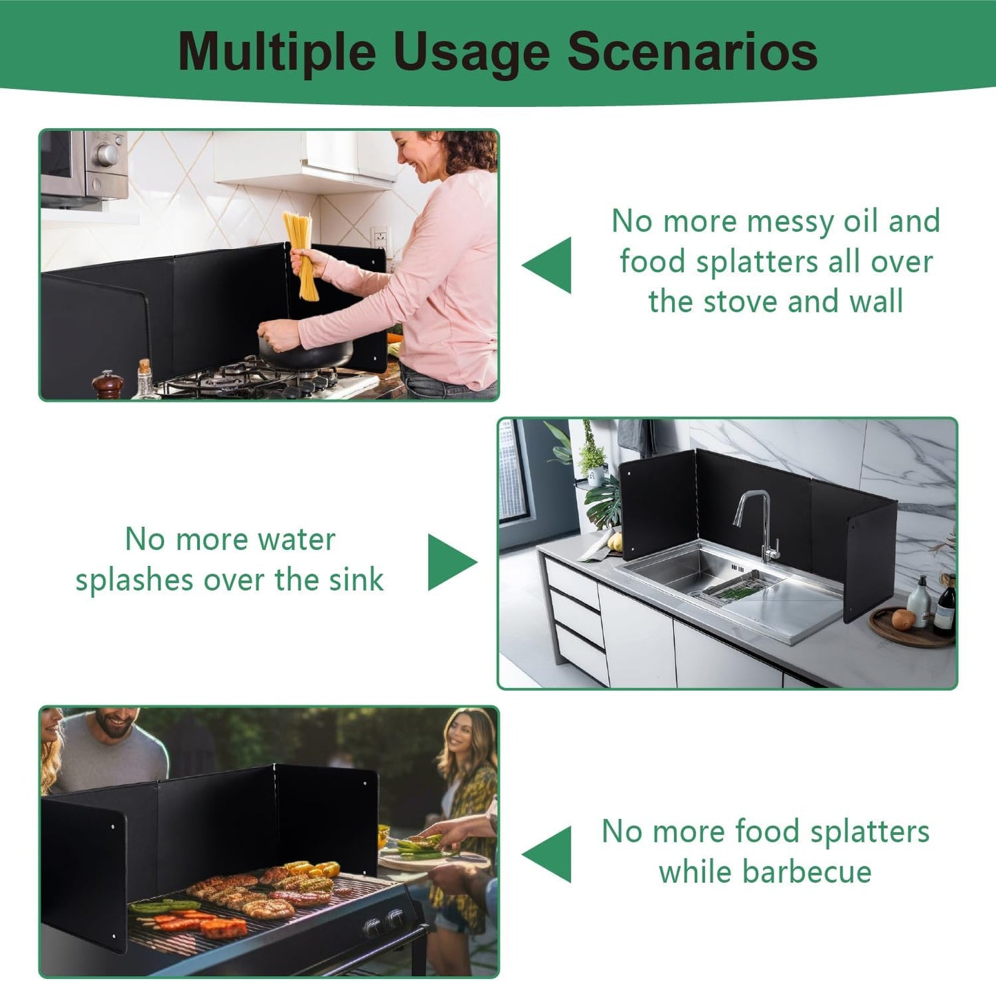Silver Large 2 Pieces 2 Sided Stainless steel Splatter Guard for Frying Stove Top,Oil Splash Guard Cooking for Stove,Non Stick Foldable Splatter Screen