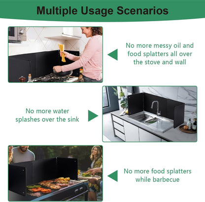 Silver Large 2 Pieces 2 Sided Stainless steel Splatter Guard for Frying Stove Top,Oil Splash Guard Cooking for Stove,Non Stick Foldable Splatter Screen