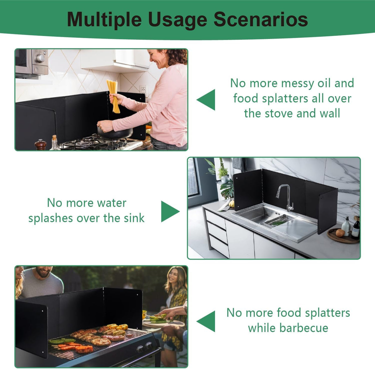 Silver Large 2 Pieces 2 Sided Stainless steel Splatter Guard for Frying Stove Top,Oil Splash Guard Cooking for Stove,Non Stick Foldable Splatter Screen