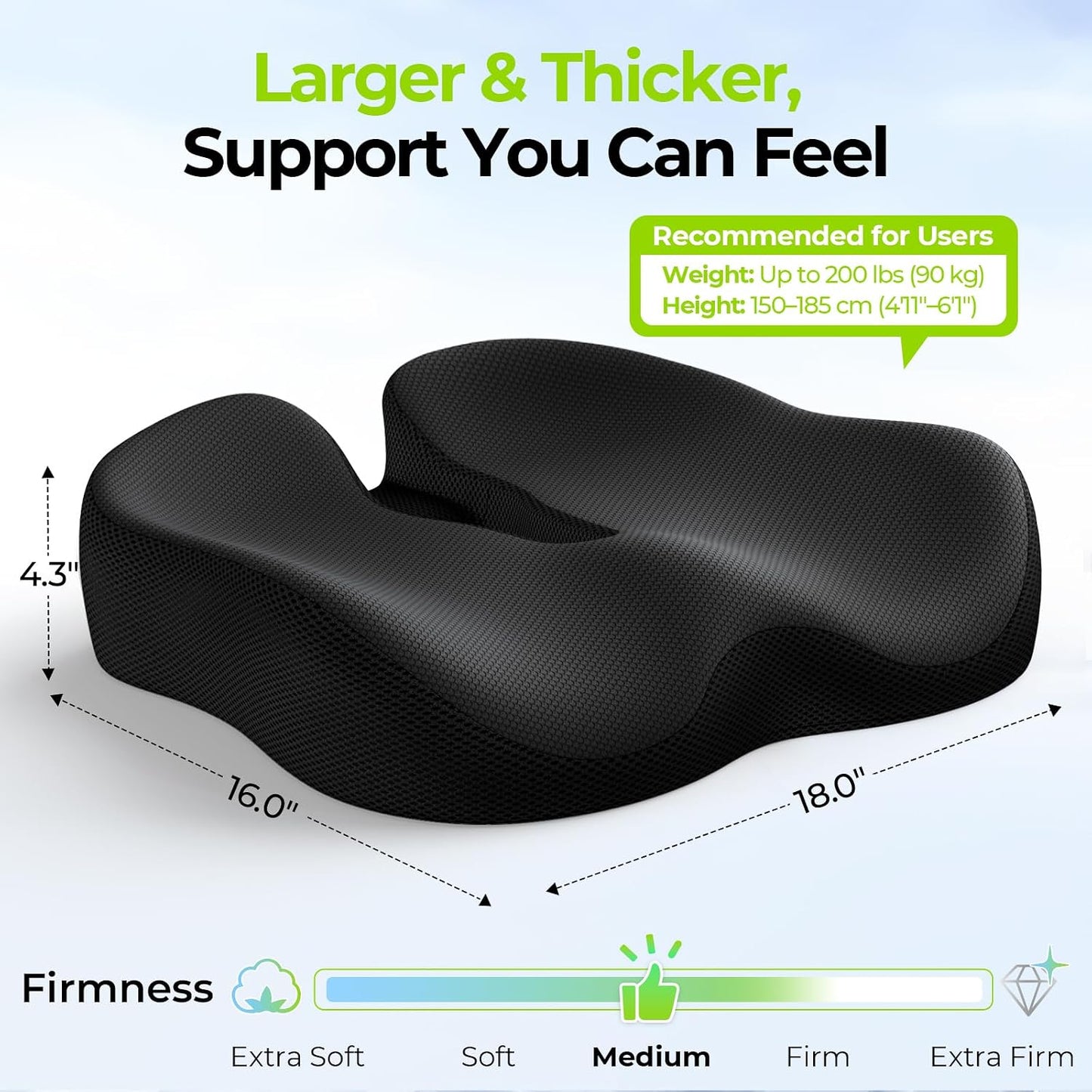 AUVON Ergonomic Donut Pillow Seat Cushion for Hemorrhoid & Back Pain Relief | Thick Memory Foam Chair Cushion with Firm Support for Tailbone, Sciatica, Pregnancy, Thigh Slope Design for Sitting Comfort