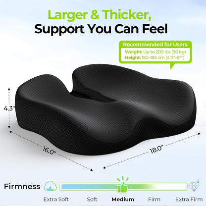 AUVON Ergonomic Donut Pillow Seat Cushion for Hemorrhoid & Back Pain Relief | Thick Memory Foam Chair Cushion with Firm Support for Tailbone, Sciatica, Pregnancy, Thigh Slope Design for Sitting Comfort