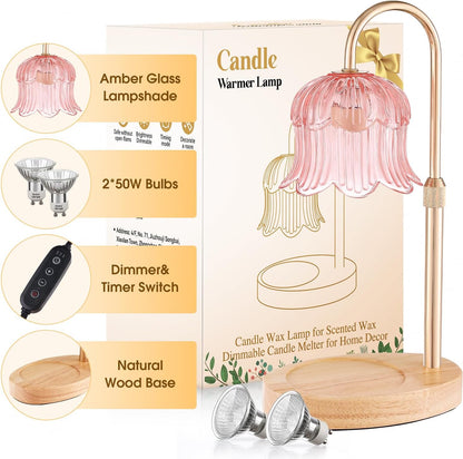 Candle Warmer Lamp Adjustable Timer - Electric Flower Glass Candles Light | Height Adjustable Dimmable Vintage Base Modern Wax Candles Jar Top Warmers Wax Melts Birthday Women Mom House Warming Gifts