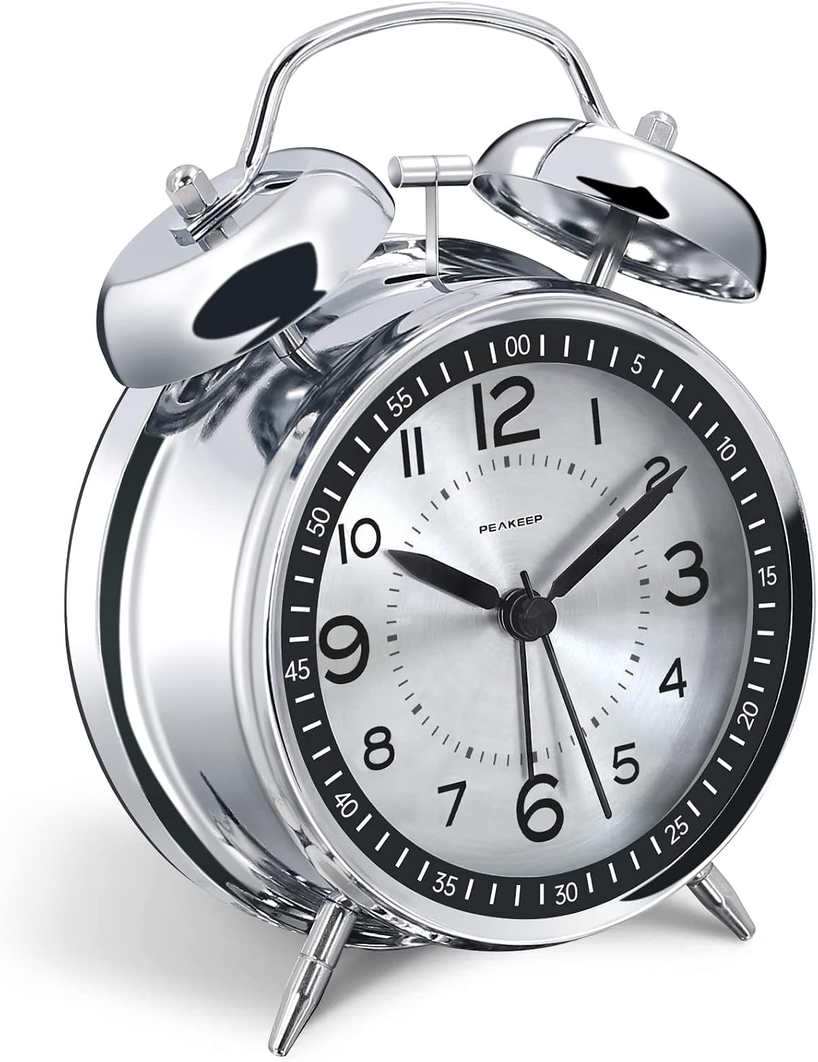Peakeep Loud Alarm Clock for Heavy Sleepers Adults, Metal 4.5 Inches | Twin Bell Battery Operated Analog Alarm Clocks for Bedrooms Kids' Room Decoration (Jewel Blue)