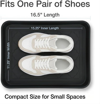 Kingrol 4-Pack Small Shoe Trays for Entryway Indoor, 16.5" x 12.6" Individual Boot Tray with Raised Lip, Waterproof Plastic Shoe Mat Tray for One Pair, Pet Bowls, Plants, Under Sink & Floor Protection