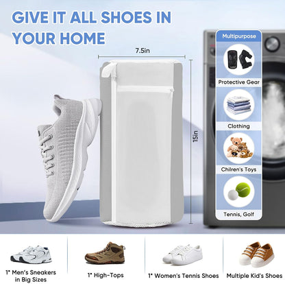 2 Pack XXL Shoe Washing Machine Bag, 700 GSM Heavy Duty Shoes Cleaning Bag with Anti-Tangle Mesh Pocket, 2 Adjustable Shoe Trees Keep Shape, Reusable Sneaker Laundry Bag for Frequent Wash, White