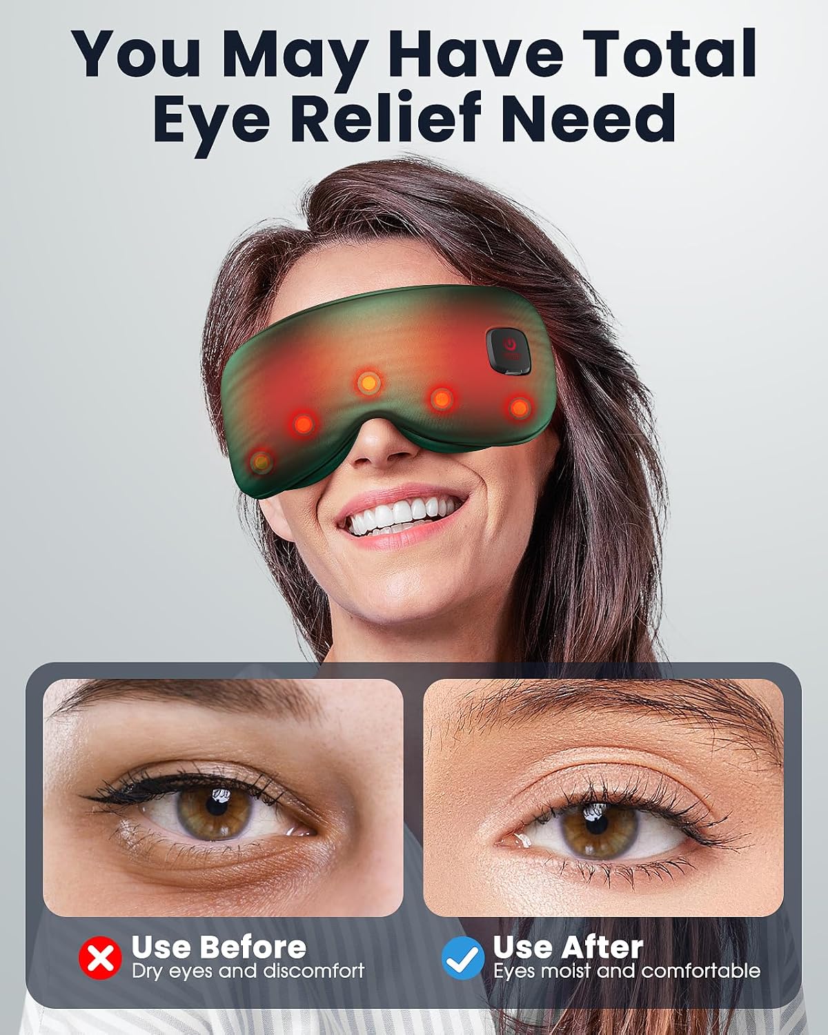 Heated Eye Mask - Cordless Eye Mask for Dry Eyes, Eye Relief, Improved Sleep, Washable Eye Heating pad for Travel and with Replaceable Shell
