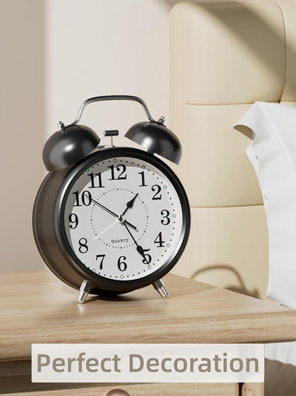4 Inches Analog Alarm Clocks Retro Backlight Cute Simple Design with Night Light Silent Non-Ticking Battery Operated [Red]