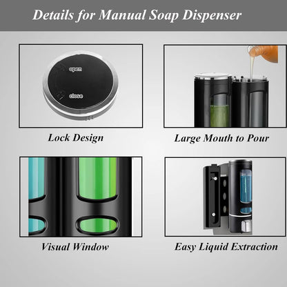 Single Wall Mounted Hand Soap Dispenser, 13.5oz/400ml Black Showe | Clear Refillable Liquid Lotion Soap Dispenser, Gel Container Shower Pump Dispenser and Organizer for Bathroom Kitchen