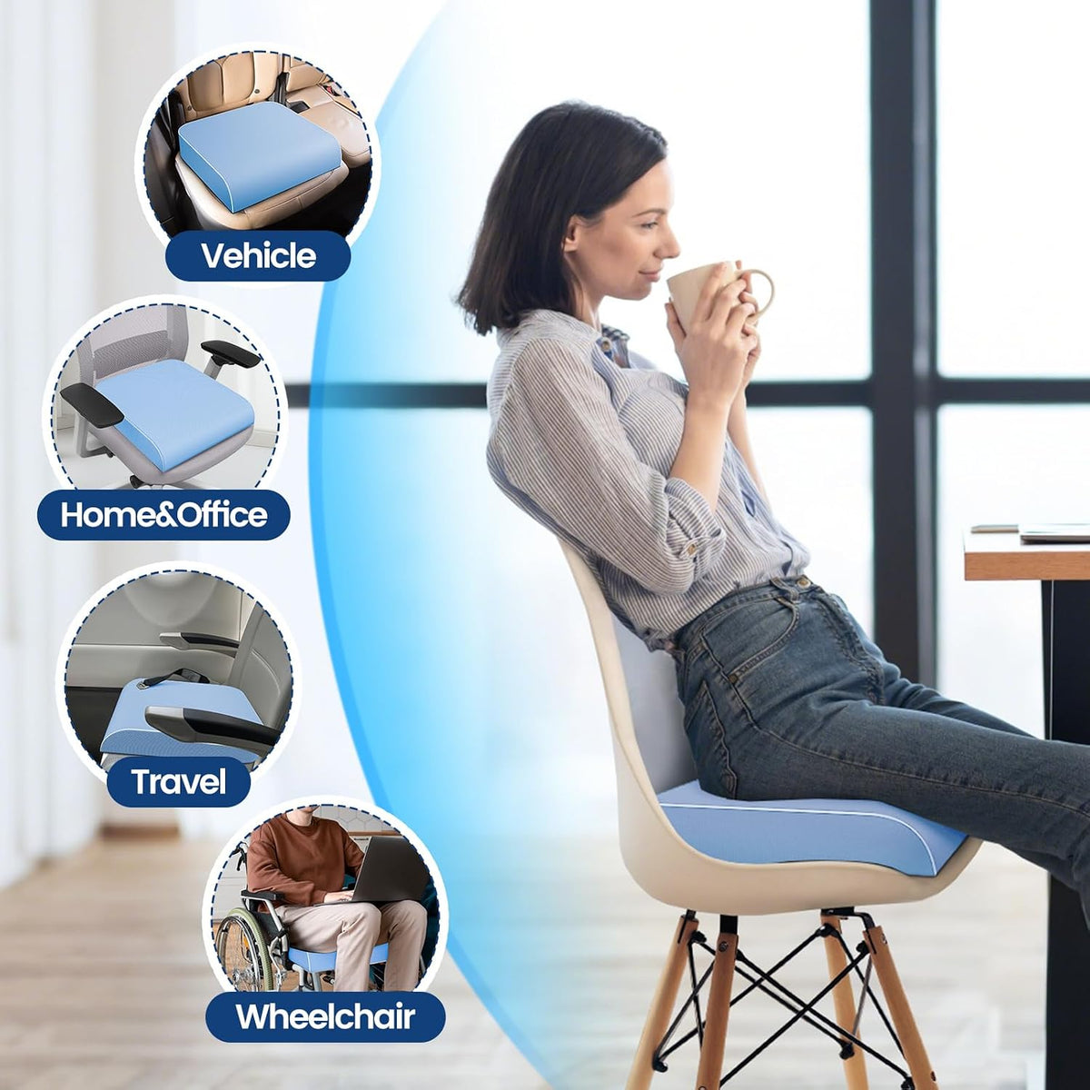 SweetSlubr Memory Foam Seat Cushion, Office Chair Cushion, 3-Inch, Large