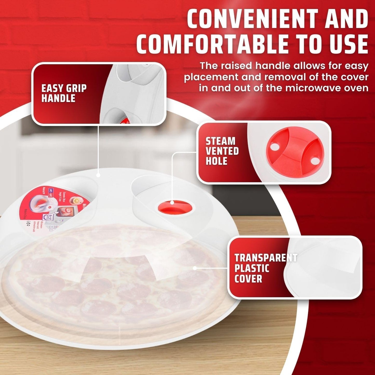Flexzion 10.5 Inch Microwave Splatter Cover - BPA-Free Anti-Splatter Microwave Cover with Adjustable Steam Vent, Dishwasher Safe, Transparent Plastic Food Covers for Microwave Cooking | Transparent Dishwasher-Safe Plate Cover with Adjustable Steam Vent