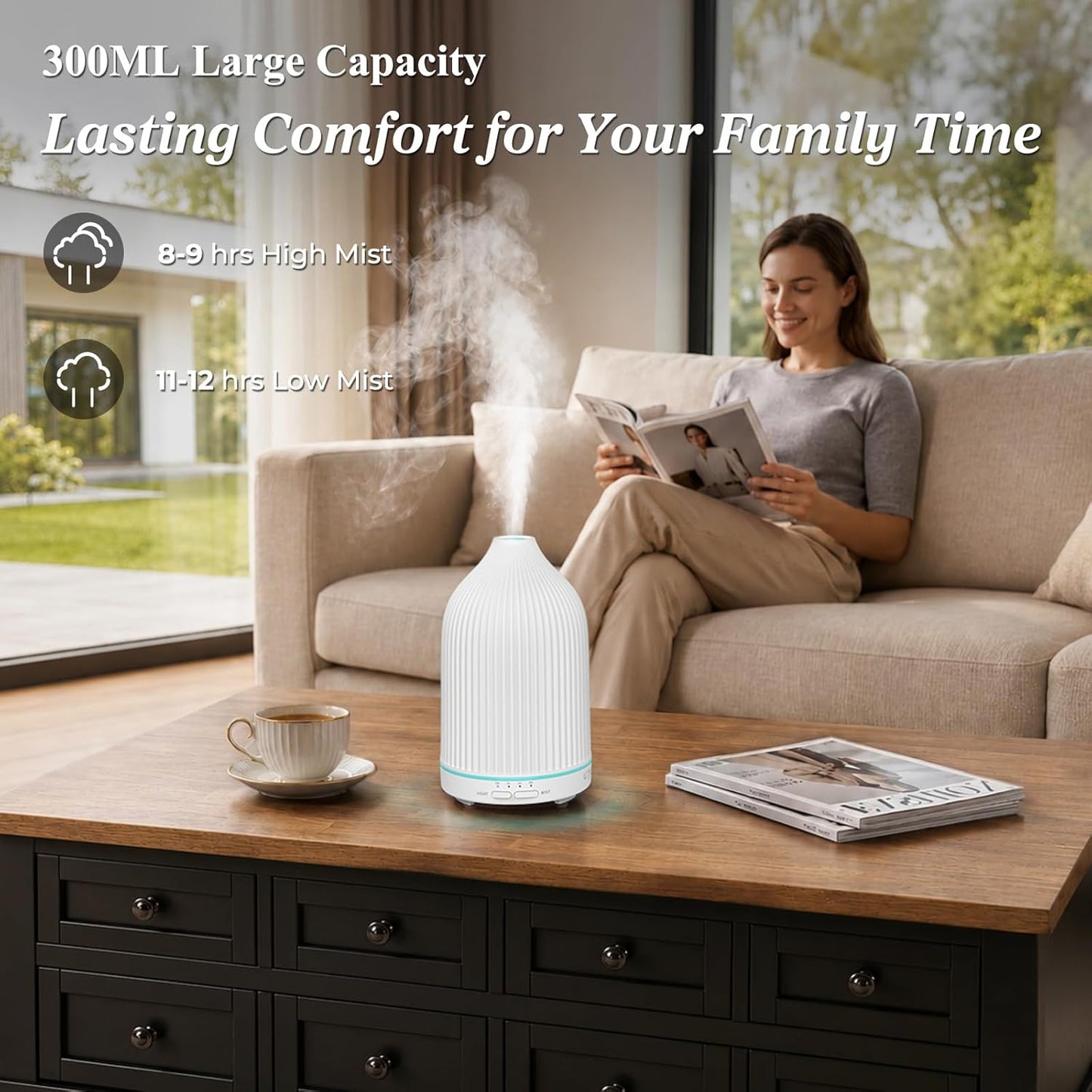URPOWER 300mL Essential Oil Diffusers for Home Aromatherapy Diffuser | Up to 10 Hrs High/Low Mist Settings Quiet Diffuser Oil Machine Humidifiers Ideal for Bedrooms Living Rooms & Home Offices