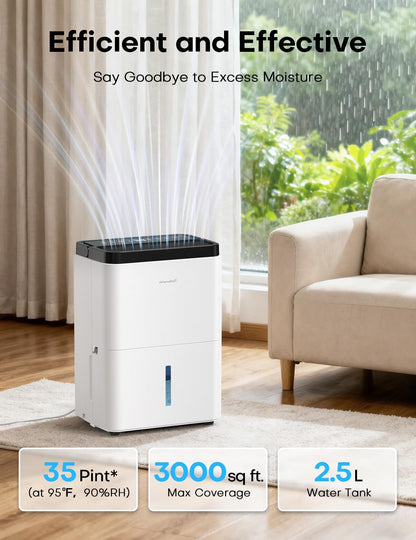 Small Dehumidifier,35OZ,25dB Quiet for Bedroom Bathroom Closet | 350 Sq.Ft, Energy Saving, Auto Defrost, Auto Shut-off, Colorful lights, for Wardrobe Office & RV, White