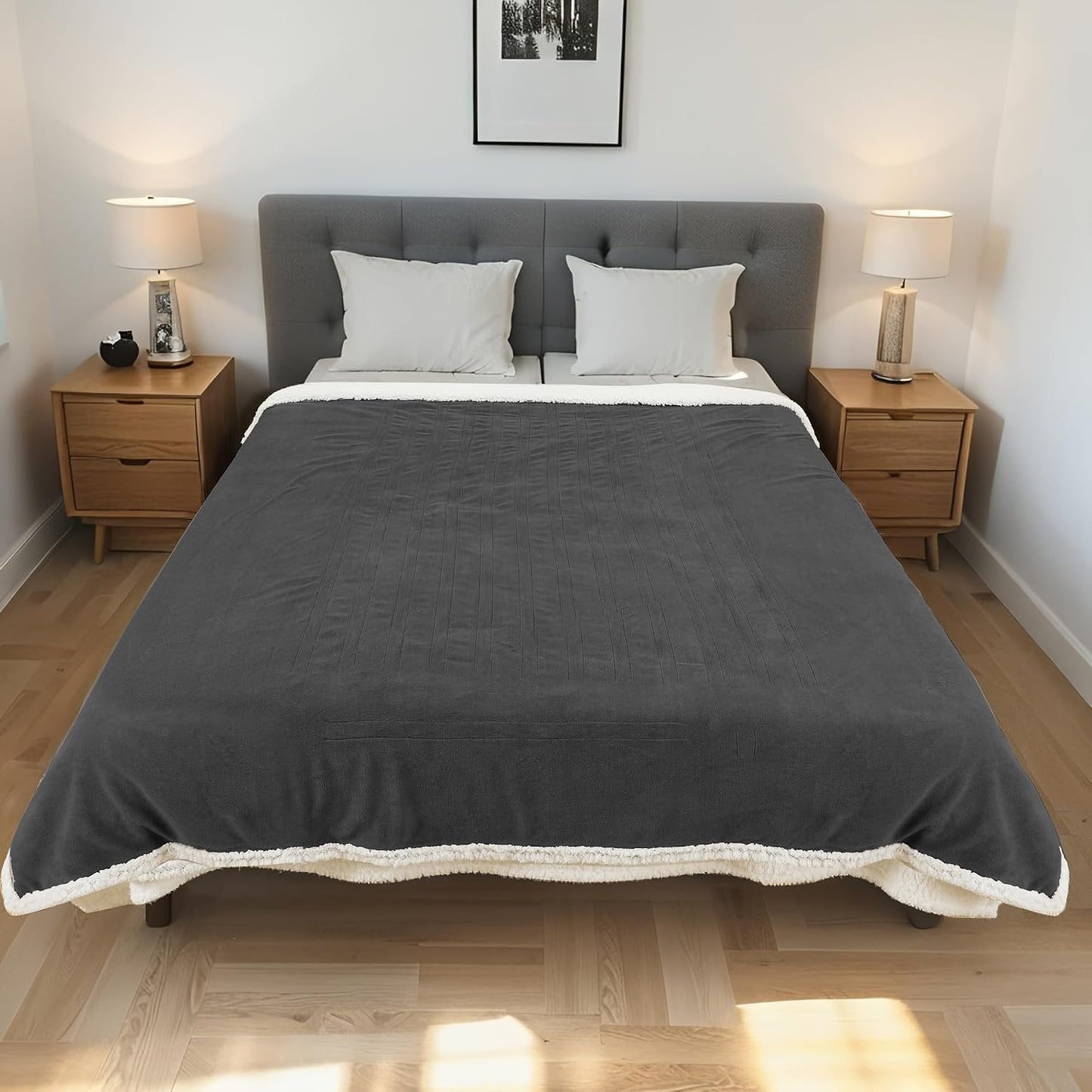 Electric Heated Blanket Full Size 72"x84" – Light Gray | ETL for Safe Overnight, 4 Heat Settings & 10H Auto Off, Dual-Sided Microplush Sherpa for Home Night, Machine washable
