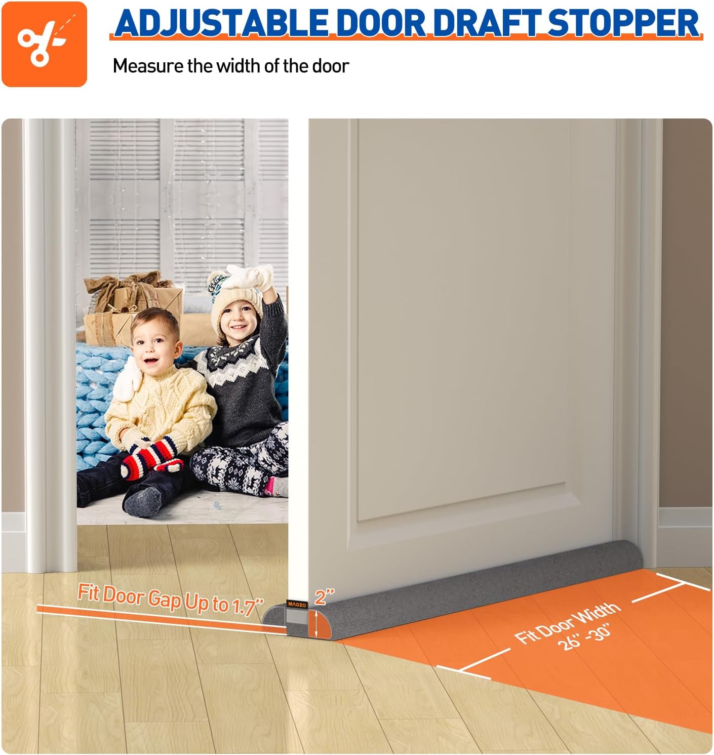 MAGZO Under Door Draft Stopper, 36 Inch Adjustable Door Gap Filler, Gray | Dual-Sided Soundproof Door Sweep for Blocking Noise Cold Air, Smoke, Dust & Light – Easy Install, Energy Saving, Washable