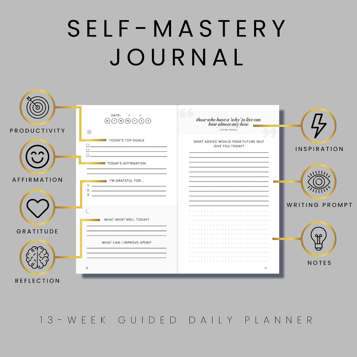 Self-Mastery Journal for Men with Prompts - 13 Week Guided Gratitude Journal - 5 Minute Journal - Reflection Manifestation Journals for Mindfulness - Self Care Journal - Goal Journal for Women & Men