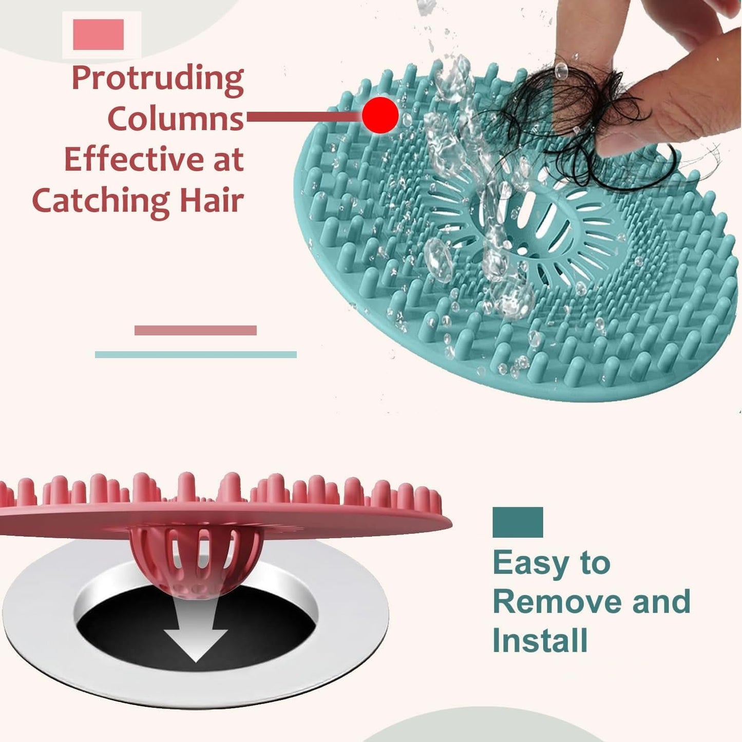 Silicone Hair Catcher for Shower Drain & Bathtub – 3 Pack (Grey/Blue/Pink) | Anti-Clog Drain Strainer with Strong Suction, Drain Cover Bathroom Tub, Sink Floor Pet Hair Stopper Trap Protector, Patented