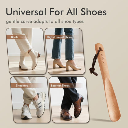 CHOSIN Shoe Horn for Kids Men Women, Portable Shoe Spoon Boot Horn Helper, 2pcs wooden shoehorn for Home or Travel