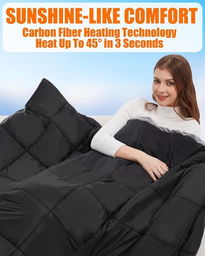 20000mAh Large Heated Blanket Battery Powered, 7.4V Battery Portable Cordless Throw Electric Rechargeable Heating Blankets (Black+20000mAh Battery, 63x55in Adult Size)