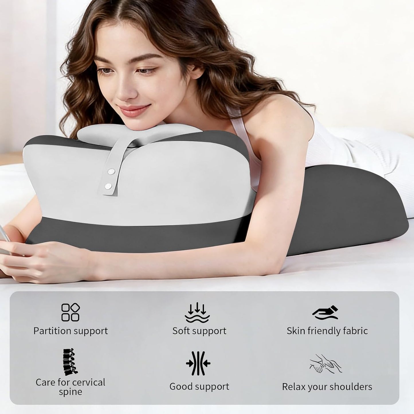 Memory Foam Wedge Pillow - Ergonomic Reading & Bed Wedge Pillow for Sleeping, Back Support, Acid Reflux, and Leg Elevation - Multi-Level Support with Removable & Washable Cover (Gray)