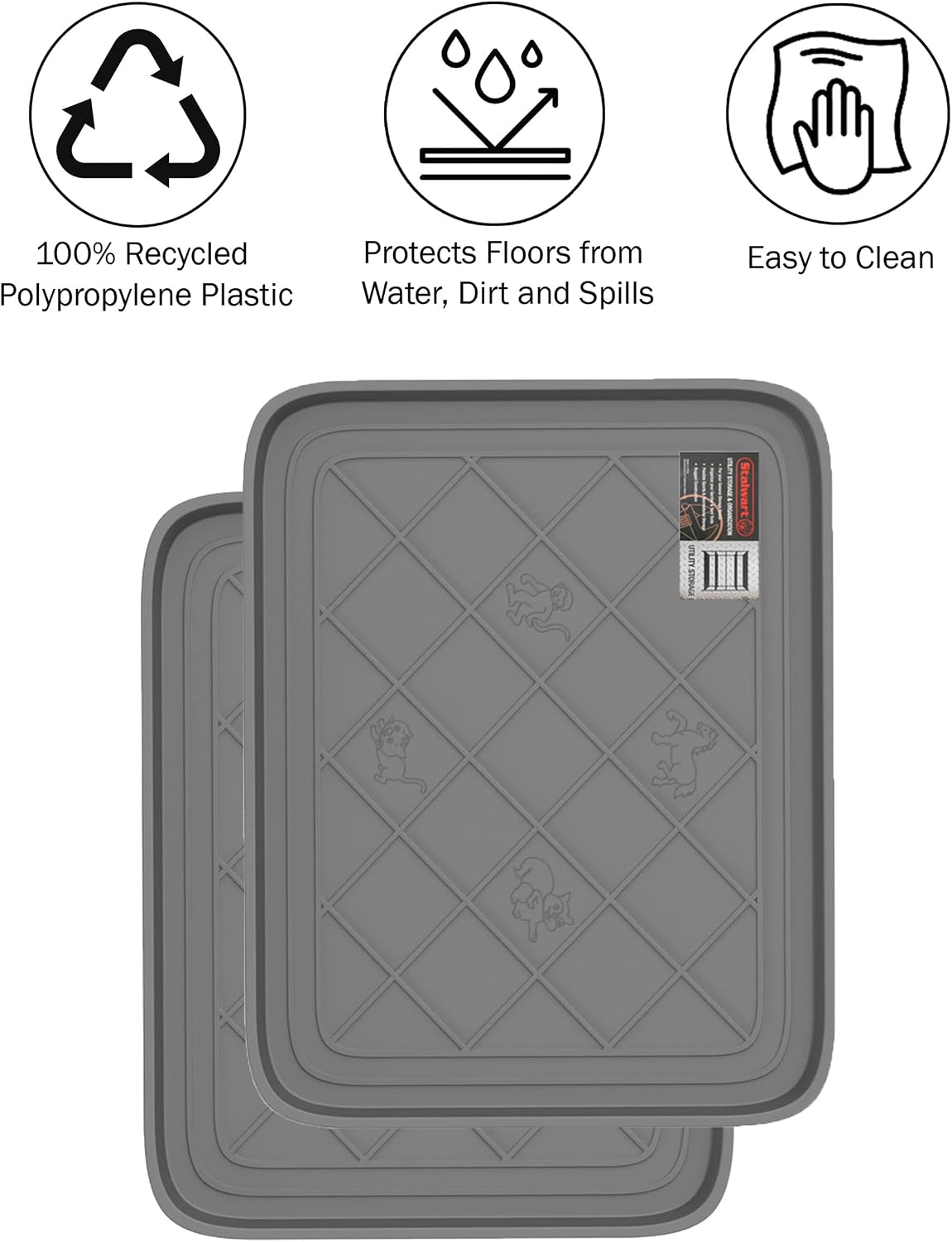 All-Weather Boot Tray - Water-Resistant Plastic Mud Pan, Pet Food Tray, and Outdoor or Indoor Shoe Mat for Entryway by Stalwart (Black)