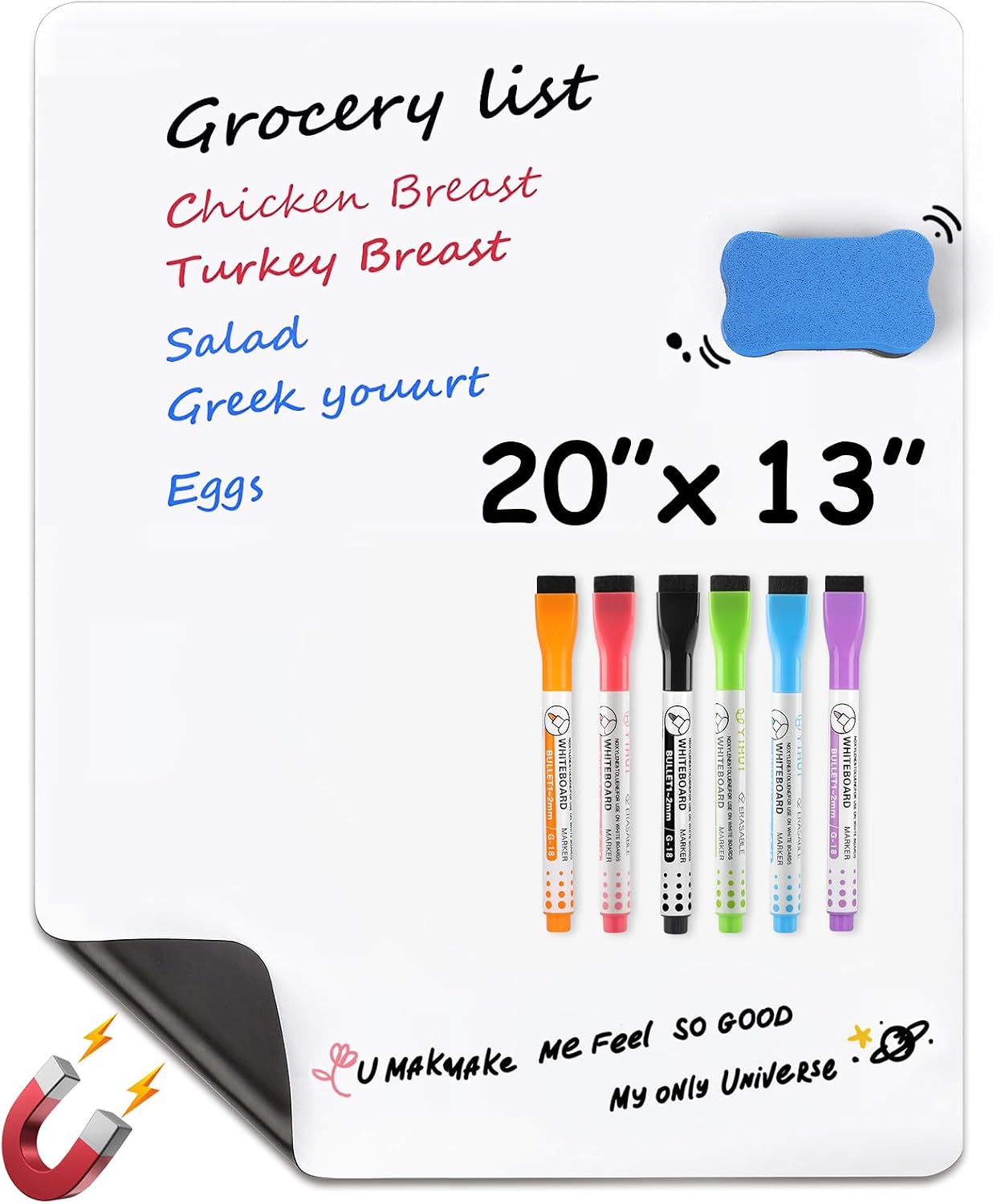 MaxGear Magnetic Dry Erase Board for Fridge, 12 x 8 Inch, Markers Included | Strong Magnetic Backing, Stain Resistant Surface, Easy to Write and Erase, Ideal For To-do Lists, Includes 3 Markers 1 Erase