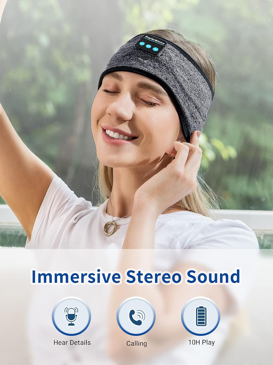 Sports Headband, Adjustable Wireless Headband Headphones, Long Time Play Headphone Band with Built in Speakers Perfect for Sleep,Workout,Running,Yoga,Travel,Insomnia