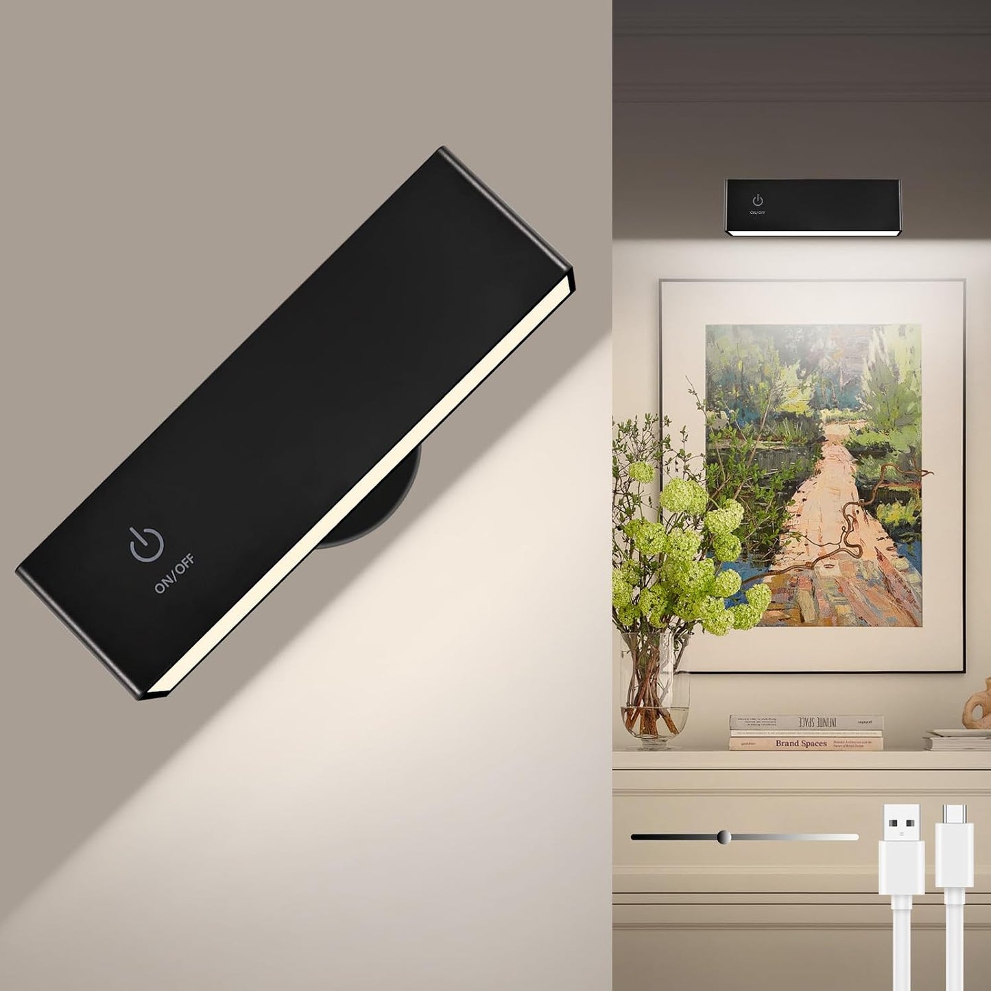 Rechargeable Wall Sconce, Battery Operated Wall Light (1 Pack) | Magnetic Removable, 360° Rotate, 4000mAh, No Drill, Renter-Friendly for Bedroom, Vanity, Refrigerator & Picture