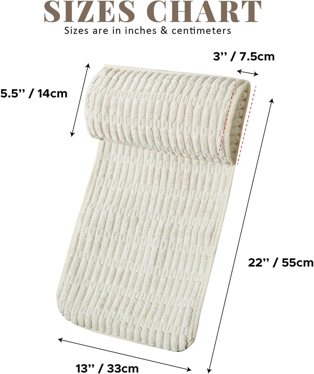 Headrest and Support Pillow,Recliner Pillow for Neck, Head, or Foot for Office or Massage Chairs, Neck Pain Relief and Cervical Support. Nonslip, Zipped Cover.(Cream, 5.5" Wx13 Lx3 H)