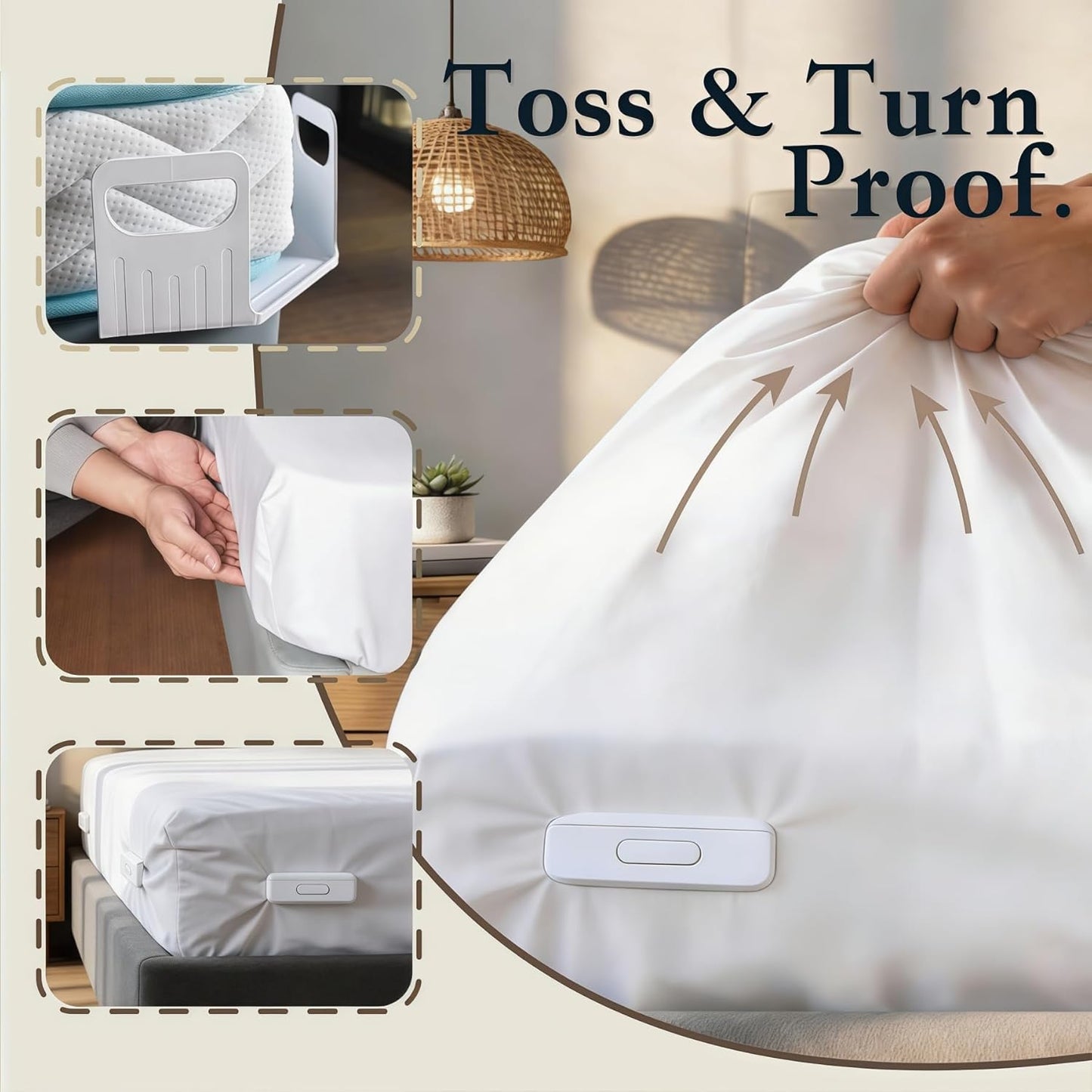 The Original Patented Fitted Sheet Holders - 4 Bed Sheet Grippers 10 Sheet Locks (8 + 2 Spares) Bed Sheet Holders For Corners, Clips, No Metal Corner Sheet Grippers Easily Say Goodbye To Loose Sheets