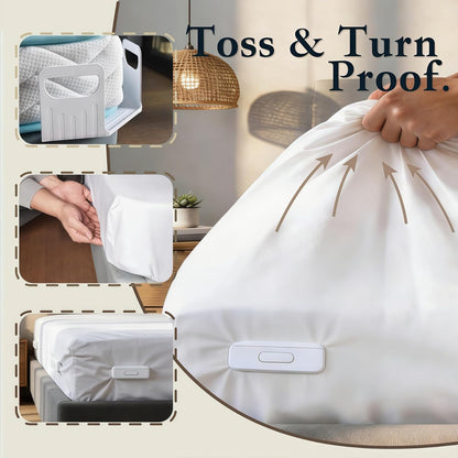The Original Patented Fitted Sheet Holders - 4 Bed Sheet Grippers 10 Sheet Locks (8 + 2 Spares) Bed Sheet Holders For Corners, Clips, No Metal Corner Sheet Grippers Easily Say Goodbye To Loose Sheets