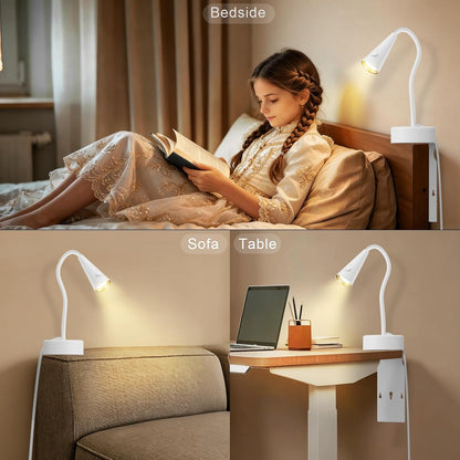 Headboard Reading Light, Black Bedside Lamp, No-Drill Book Light for Bedtime Reading, Dimmable LED, Flexible Gooseneck, 360°Adjustable, Plug-in Reading Lamp Movable-1 Pack