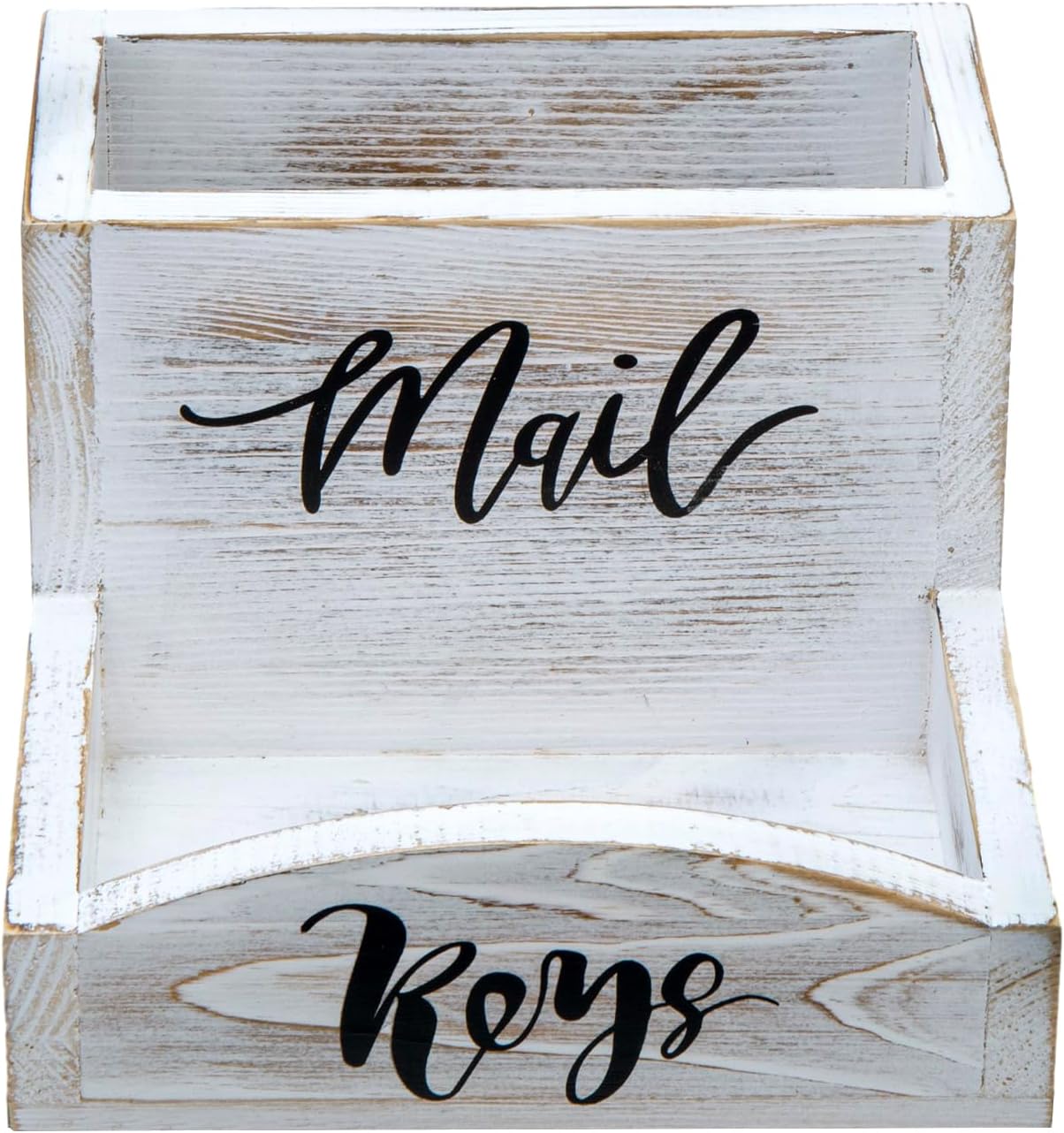 MyGift Whitewashed Wood Mail & Key Holder, Rustic Entryway Organizer | Shabby white wood organizer keeps items neatly together with charming MAIL and KEYS lettering for entryway storage