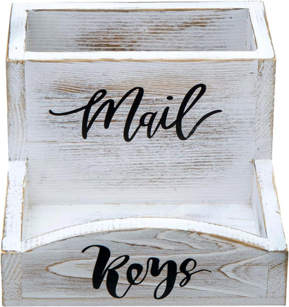 MyGift Whitewashed Wood Mail & Key Holder, Rustic Entryway Organizer | Shabby white wood organizer keeps items neatly together with charming MAIL and KEYS lettering for entryway storage