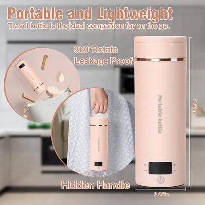 Touxila Portable Electric Kettle for Travel 120V, 13.5oz, 4 Temp Settings | 304 Stainless Steel Lining,Fast Boiling Water,Auto Shut-Off,Boil Dry Protection,Small Kettle for Office & Hotel(Beige, 400ML)