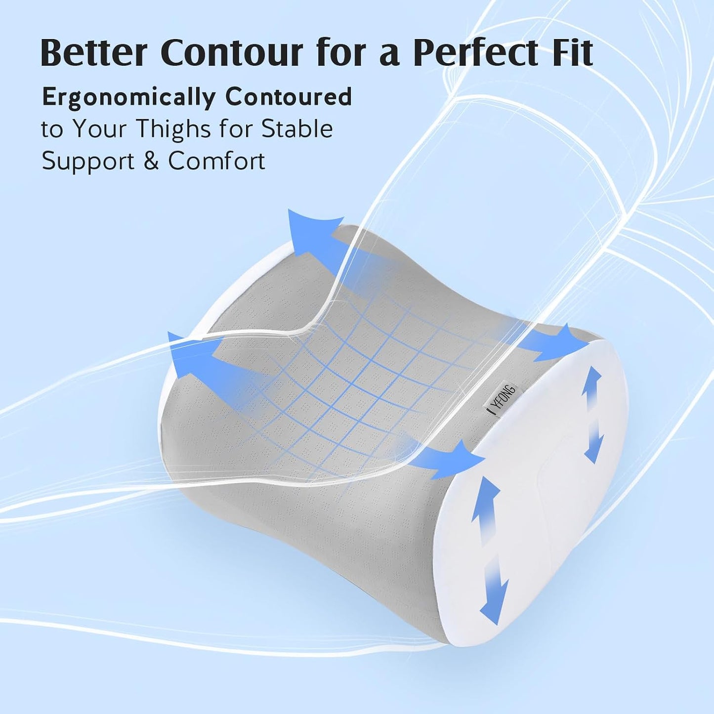 YFONG Knee Pillow for Side Sleepers, Breathable Memory Foam Leg Pillow Grey | Adjustable & Detachable Strap, Ergonomic Support for Back, Hip, Knee, Pressure Relief
