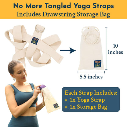 Adaptive Yoga Strap for Stretching - Extra-Wide 2 Inches 100% Cotton Stretch Strap with Steel D-Rings for Physical Therapy, Pilates & Flexibility - Storage Pouch & E-Book