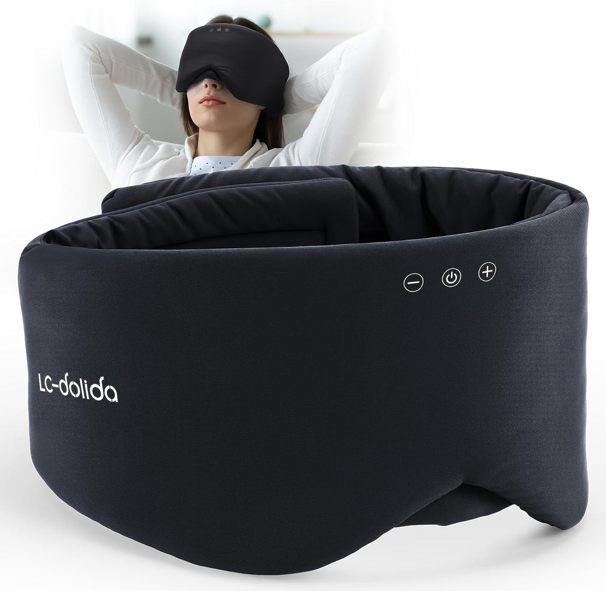 LC-dolida Sleep Mask with Bluetooth Headphones, Extra Large Silk Eye Mask for Sleeping Side Day Sleepers, Sleep Headphones Bluetooth 5.4 for Women Men with Thin Speaker, Blackout, Comfort, Microphone